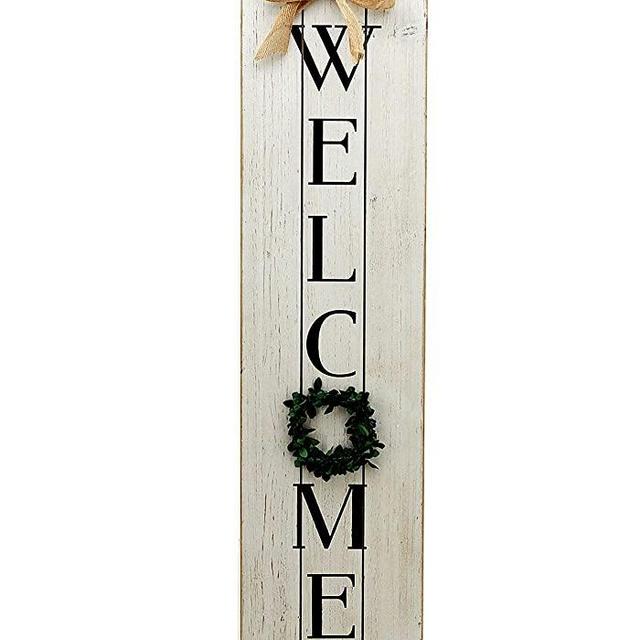 Parisloft Vertical Wooden Welcome Sign Plaque with Wreath Wall Hanging Decor|Large Farmhouse Decor for Entryway,Front Door