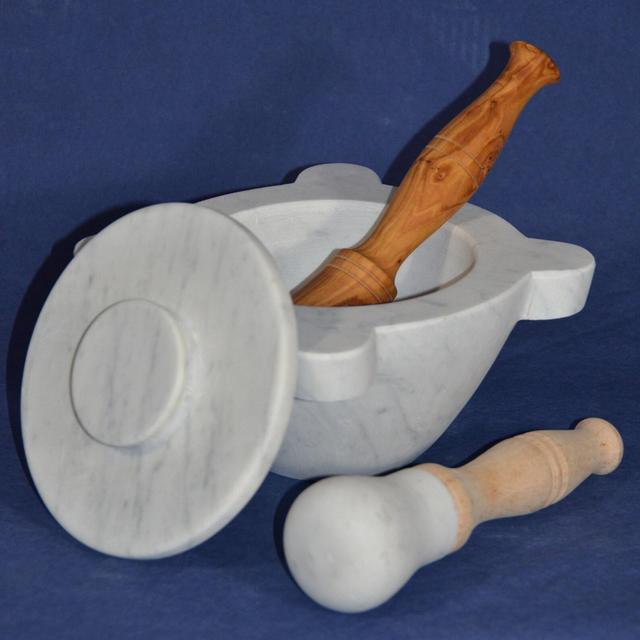 Handmade Italian Marble Mortar + Olivewood Pestle