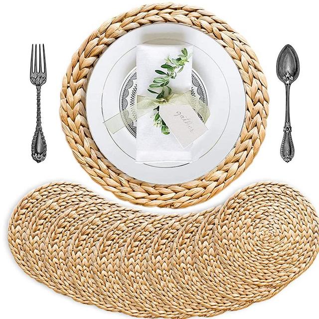 Round Placemats for Dining Table, Water Hyacinth Wicker Placemats, Placemats for Round Table, Woven Placemats, Seagrass Placemats , Table Mats, Diameter 13.4 Inches, Round Placemats Set of 10