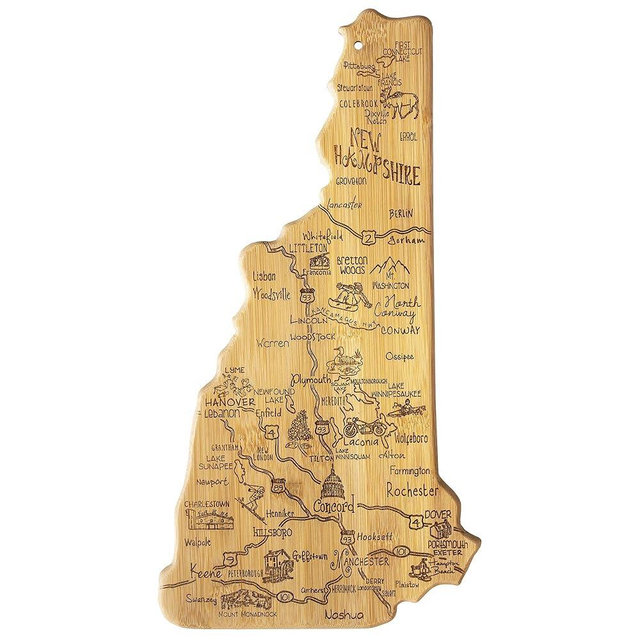 Totally Bamboo Destination New Hampshire State Shaped Serving and Cutting Board, Includes Hang Tie for Wall Display