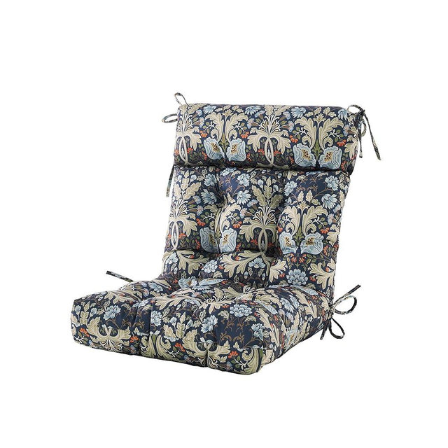 ARTPLAN Outdoor Chair Cushion,High Back Tufted Patio Cushion with Tie for Adirondack Rocker Chair,44"x21"x4",1 Count,Floral,Stone Blue