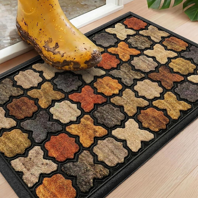 Extra Durable, Superior Absorption, Front Door Mat for Outdoor & Indoor - Welcome Mat for Entryway, Entrance, Patio, Porch - Waterproof, Non-Slip Backing, Coarse Fibers (Floral,17x29)