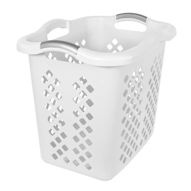 ZONZEST 2 Bushel Plastic Laundry Basket with Silver Handles, Lightweight Open Top Hamper for Clothes, Towels and Linens, White, Adult and Tween Use