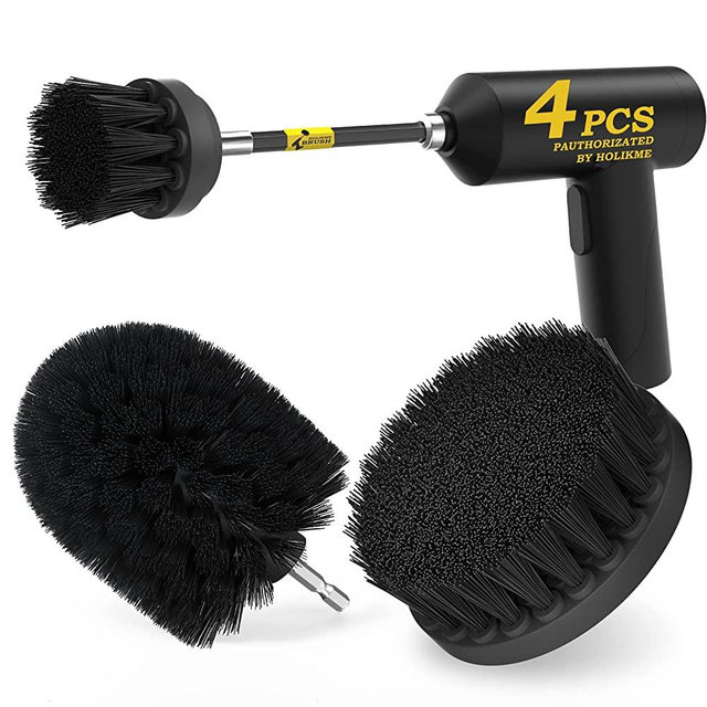 Holikme 4Pack Drill Brush Power Scrubber Cleaning Brush Extended Long Attachment Set All Purpose Drill Scrub Brushes Kit for Grout, Floor, Tub, Shower, Tile, Bathroom Black