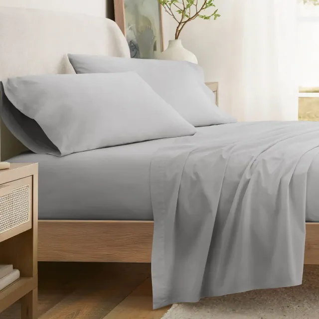 100% Cotton 4PC Sheet Set, Brushed & Pre-Washed Bedding for Softness & Comfort  Becky Cameron, Light Gray, King