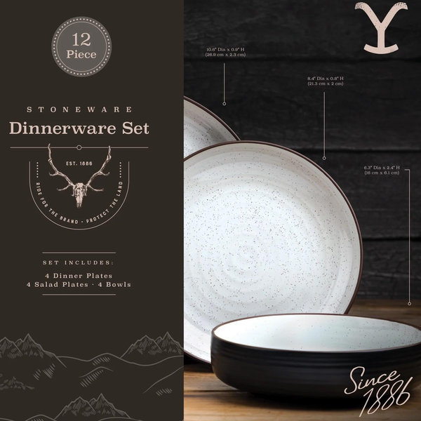 Yellowstone Beth 12-Piece Ceramic Dinnerware Set