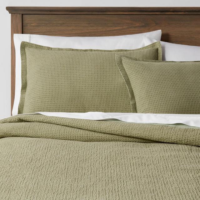 King Washed Waffle Duvet Cover & Sham Set Sage Green - Threshold™