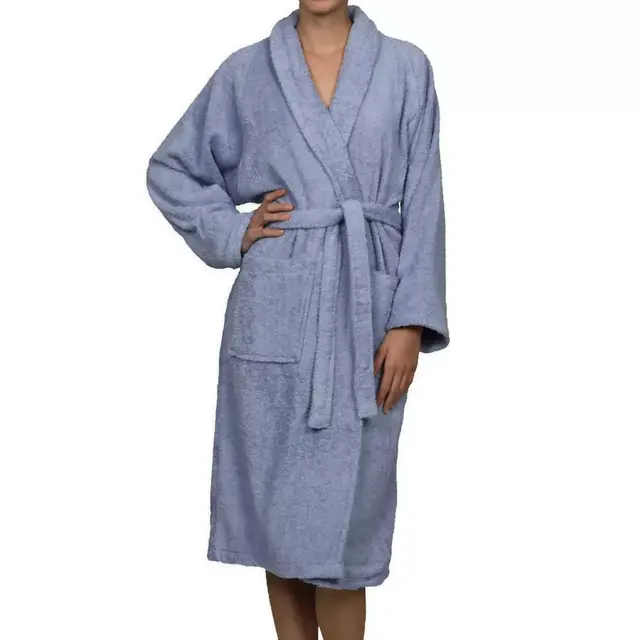 Small Cotton Terry Adult Unisex Bathrobe in Blue