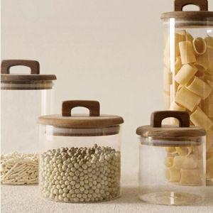 BOROSILICATE GLASS AND WOOD STORAGE JAR - 5.9"