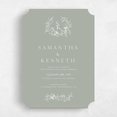 Green Ticket Wedding Invitation - Plumeria Classic