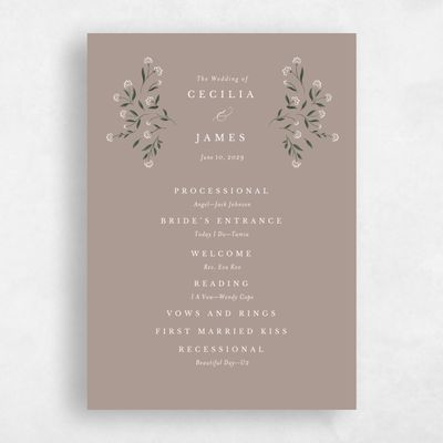 Rich Taupe, Brown Wedding Program - Samlet