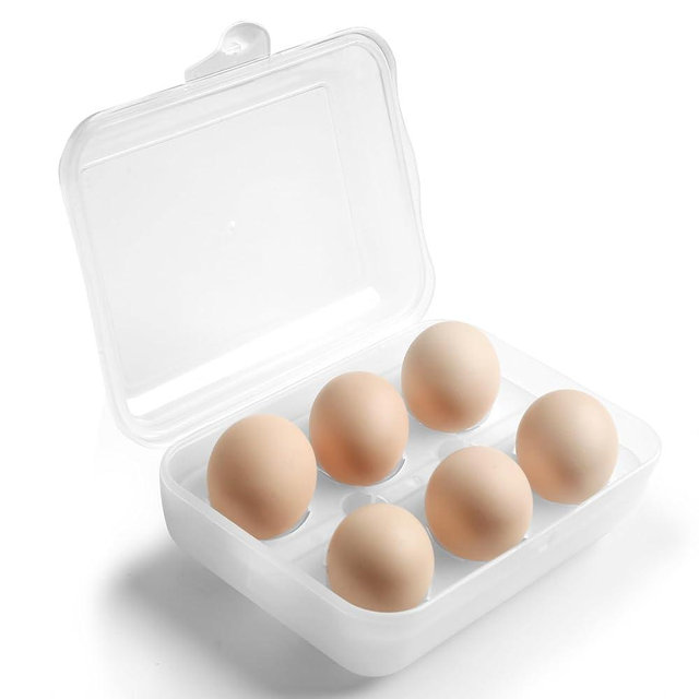 ZPU 6 Grid Egg Container, Plastic Egg Storage Box, Shockproof Leakproof Egg Holder for Refrigerator Camping Picnic Hiking Travel Outdoor, Portable Egg Carriage for Tray, Clear White