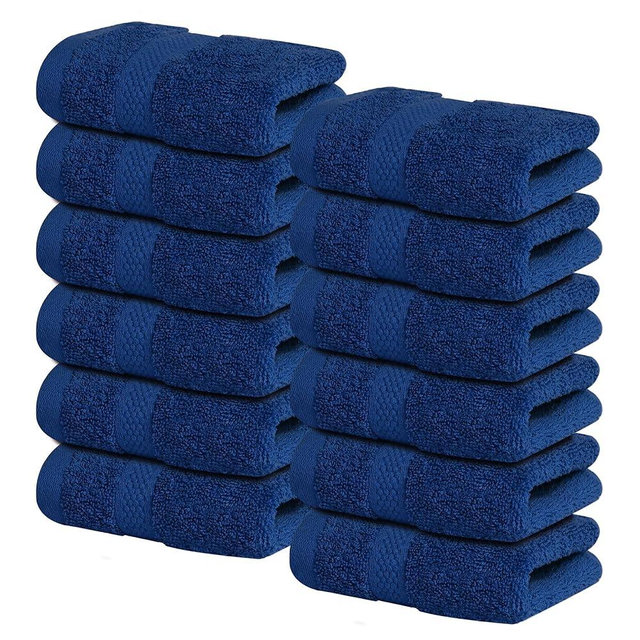 Infinitee Xclusives Premium Wash Cloths for Showering [13x13] – 100% Cotton Washcloths [Pack of 12], Soft and Absorbent Face Towels for Bathroom Wash Clothes, Gym, and Spa |Tranquil Navy|