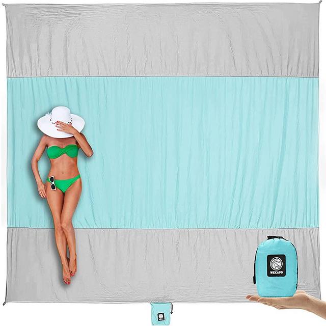 Wekapo Sand Free Beach Blanket, Extra Large Beach Mat, Big & Compact Sand Proof Mat Quick Drying, Lightweight & Durable with 6 Stakes & 4 Corner Pockets