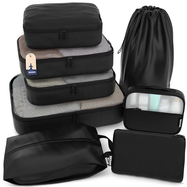 Shacke 8 Set Packing Cubes for Travel Lightweight Luggage Organizer (Air Black)