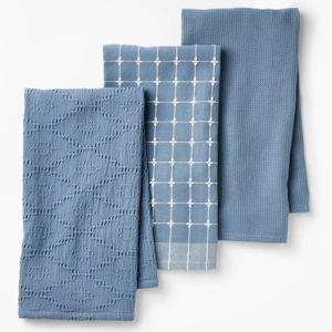 3pc Kitchen Towels Blue - Figmint™: Cotton Check & Jacquard Dish Towels, 28"x18", OEKO-TEX Certified