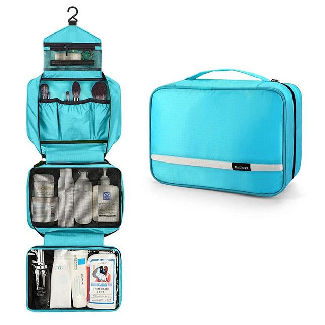 Hanging Toiletry Bag, Travel Toiletry Bag | Foldable Dopp Kit with Large Capacity for Men | 4 Layers Portable Waterproof Hygiene Bag for Women | Travel Bathroom Organizer(Bright-Blue)