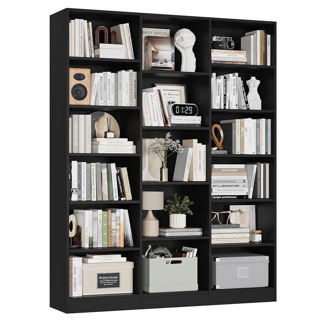 FACBOTALL Triple Wide Bookshelf, 6 Tier Large Bookshelf, Bookcase with 17 Open Display Shelves, 74'' Tall Bookcases and Bookshelves for Living Room, Home Office, Library, Black