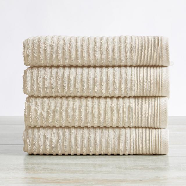 100% Cotton Quick-Dry Ribbed Texture Bath Towel Set , Oatmeal) - Great Bay Home