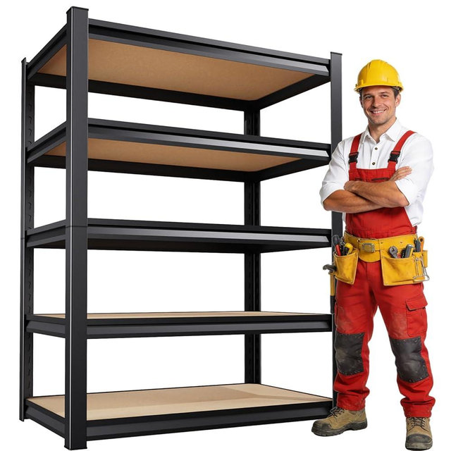 5-Tier Garage Shelving,Storage Shelves 2500 LBS, Metal Garage Shelving Easy Assembly, Adjustable Garage Storage Organization Shelf For Warehouse, Basement, Pantry, Black (72''HX35.4''WX15.7''D)