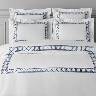 Chambers® Cane Embroidery Sham, Standard, Navy