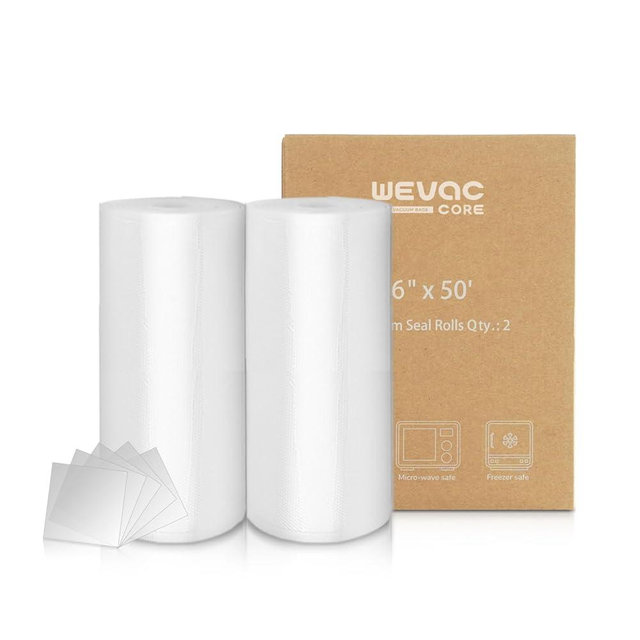 Wevac Vacuum Sealer Bags 6x50 Rolls 2 pack for Food Saver, Seal a Meal, Weston. Commercial Grade, BPA Free, Heavy Duty, Great for vac storage, Meal Prep or Sous Vide