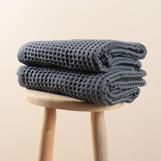Püskül - Luxury Soft Turkish Cotton Bath Towels, Honeycomb Weave, 32X63 Inches 2-Pack (Dark Gray)