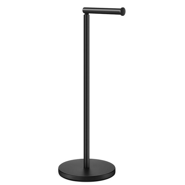 DAWNER 24" Black Toilet Paper Holder Free Standing, Stainless Steel Rustproof Tissue Roll Holder with Storage, Stable Heavy Weighted Flat Base for Apartment, Bathroom, Kitchen, Matte Black Finish
