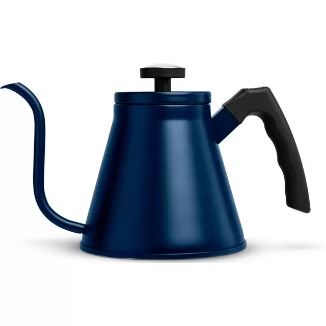 Kook Stovetop Gooseneck Kettle with Thermometer, 3 Ply Stainless Steel Base, 27 oz, Navy