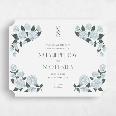 Blue Ticket Wedding Save the Date - Bellis Landscape