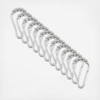 Carabiner Shower Curtain Roller Rings, Set of 12