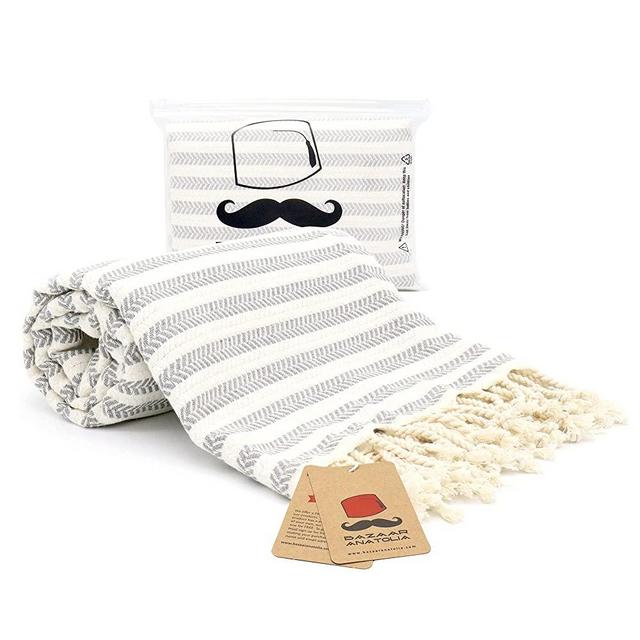 Bazaar Anatolia Arpa Turkish Towel 100% Cotton Beach Towels Oversized 77x38 Bath Towels Boho Farmhouse Bathroom Decor Gym Pool Bridesmaid Gift Quick Dry Towel (Gray)