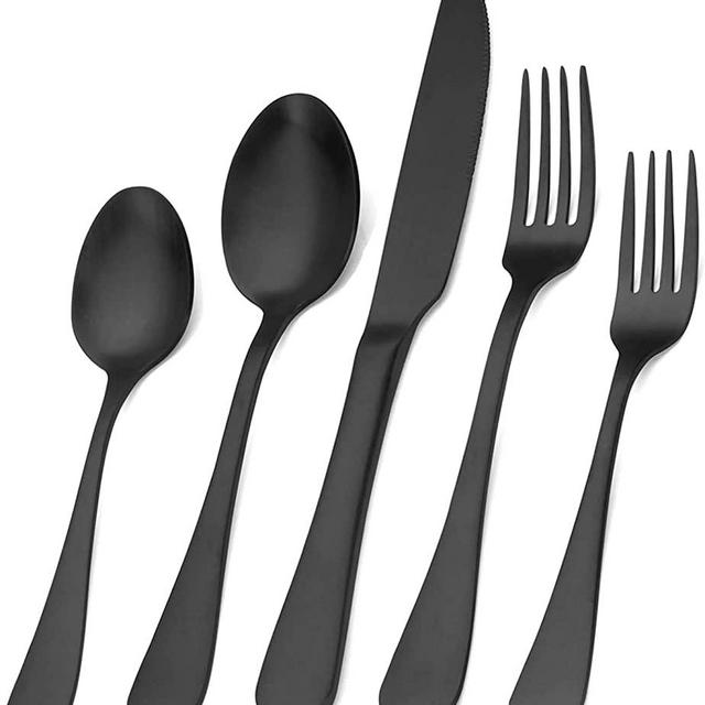 SHARECOOK Matte Black Silverware Set, Satin Finish 30-Piece Stainless Steel Flatware Set, Kitchen Utensil Set Service for 6,Tableware Cutlery Set for Home and Restaurant, Dishwasher Safe