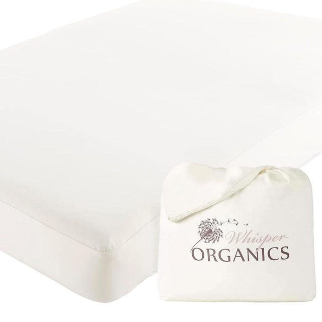 Whisper Organics, 100% Waterproof Mattress Protector - Pique Textured Weave, Breathable Soft & Durable - Queen Mattresses Cover - GOTS Certified Organic - White, 17" Deep Pocket, 62x82 Inch