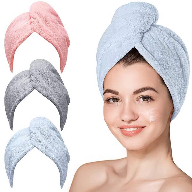 Microfiber Hair Towel,Hicober 3 Packs Hair Turbans for Wet Hair, Drying Hair Wrap Towels for Curly Hair Women Anti Frizz