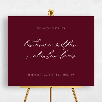 Burgundy, Red Wedding Sign - Violin Landscape