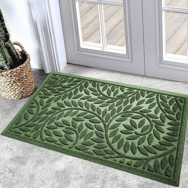 Bulijojo Front Door Mat Entrance,Durable Heavy Duty Welcome Mat,Thick Absorbent Natural Rubber Non Slip Mat,Sturdy Entryway Green, 17"x30"