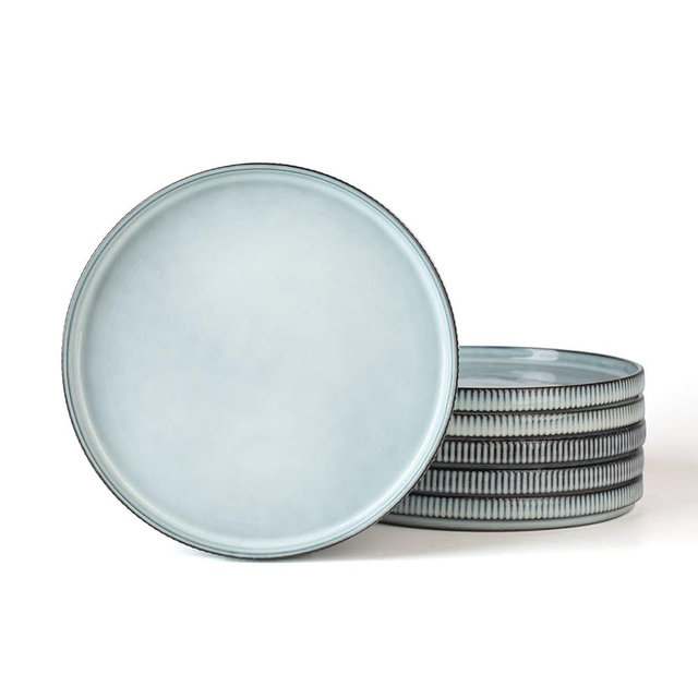 famiware Salad Plates for 6, 8 inches Plate Set, Stoneware Dinnerware, Small Dinner Plates for Dessert,Salad, Appetizer, Smoky Blue