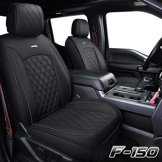 Aierxuan Car Seat Covers Full Set with Waterproof Leather, Automotive Vehicle Cushion Cover for Cars SUV Pick-up Truck Fit for 2009 to 2021 Ford F150 and 2017 to 2021 F250 F350 F450(Black)