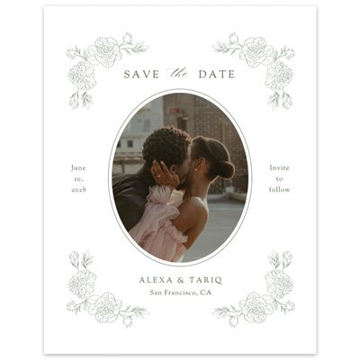 White Bordered Wedding Digital Save the Date - Mauve Photo