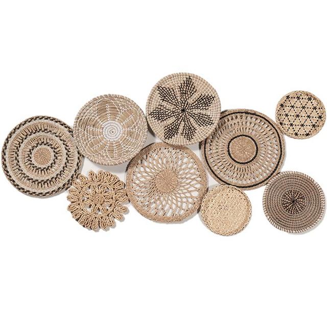 Decocoon Set of 9 Boho Wall Decor Craft, Wicker Basket Flat, Wall Baskets Decor Boho Flat, Little Store of Home Decor, Crafting Baskets for Room Decor, Gifts for Mom (Rustic Garden Wall Decor)