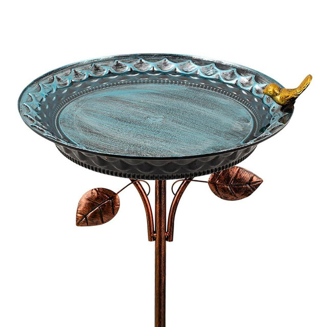 VEWOGARDEN 38 Inch Height Metal Bird Bath for Outside, Standing Bird Bath with Stake for Outdoors Garden Yard Patio Decoration, Light Blue
