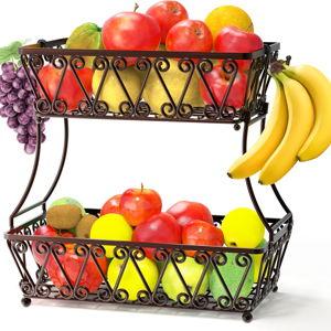 Simple Houseware 2-Tier Countertop Fruit Basket Bowl Storage, Bronze