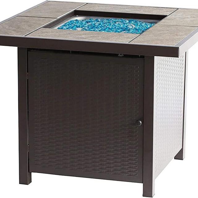 BALI OUTDOORS Propane Gas Fire Pit Table, 32 inch 50,000 BTU Square Gas Firepits for Outside, Brown