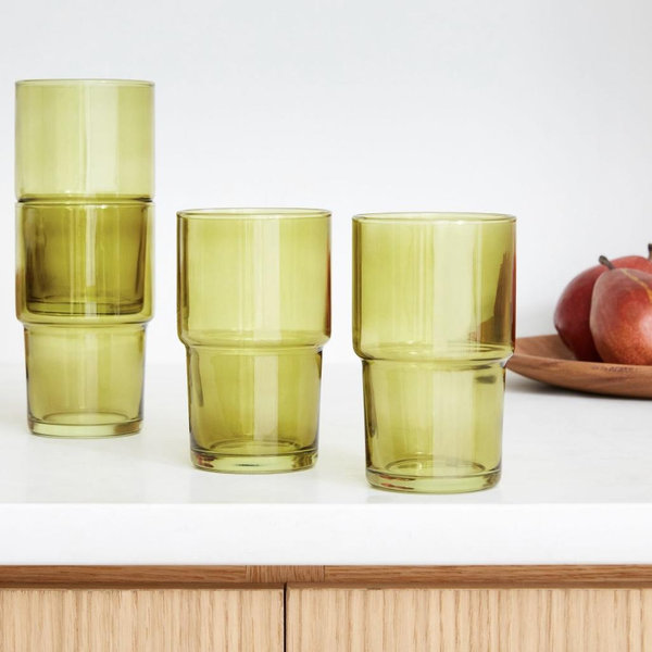 Essential Stacking Drinking Glass Collection [Green, Tall, Set of 8]