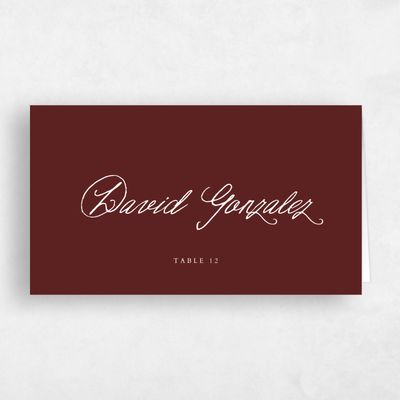 Maroon, Red Wedding Place Card - Devan