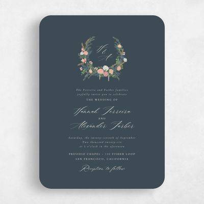 Blue Rounded Wedding Invitation - Dinan Classic