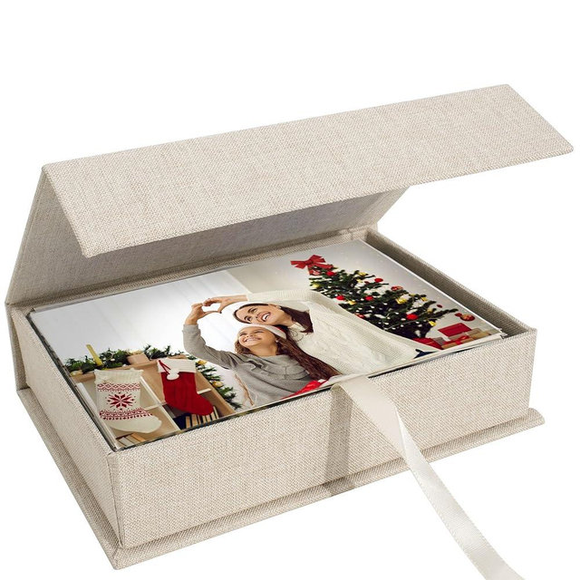 Hiwhy Photo Storage Box 5x7, Linen Photo Box, Memory Box Perfect to Store Your Photo, Pictures, Certificates, Scrapbooking Supplies, Keepsakes and Jewelry Beige