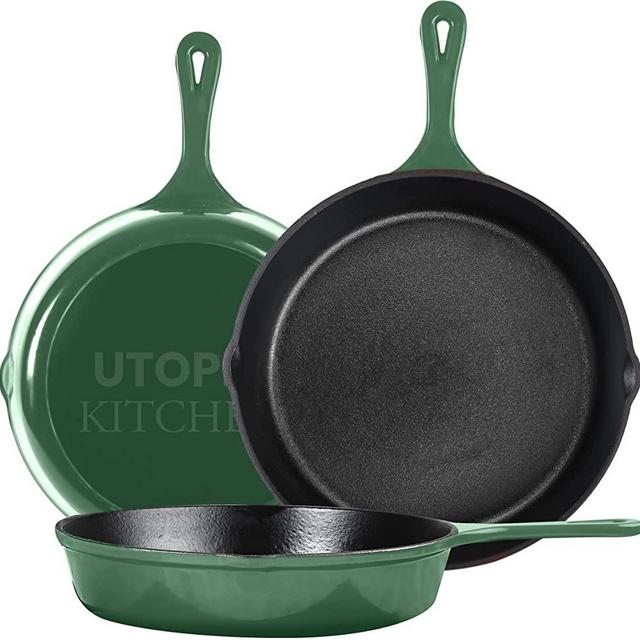 Utopia Kitchen Pre-Seasoned Cast Iron Skillet Set 3-Piece - 6 Inch, 8 Inch and 10 Inch Cast Iron Set (Green)