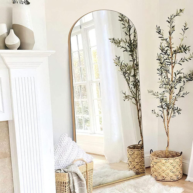 NeuType Arched Full Length Mirror, 71"x28"Full Body Mirror, Wooden Thin Frame, Hanging or Leaning Against Wall, Oversized Large Bedroom Mirror, Floor Mirror, Dressing Mirror, Gold
